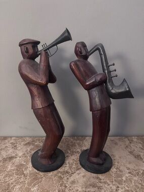 Pier 1 Imports 16” Carved Wooden Jazz Musicians - Set of 2